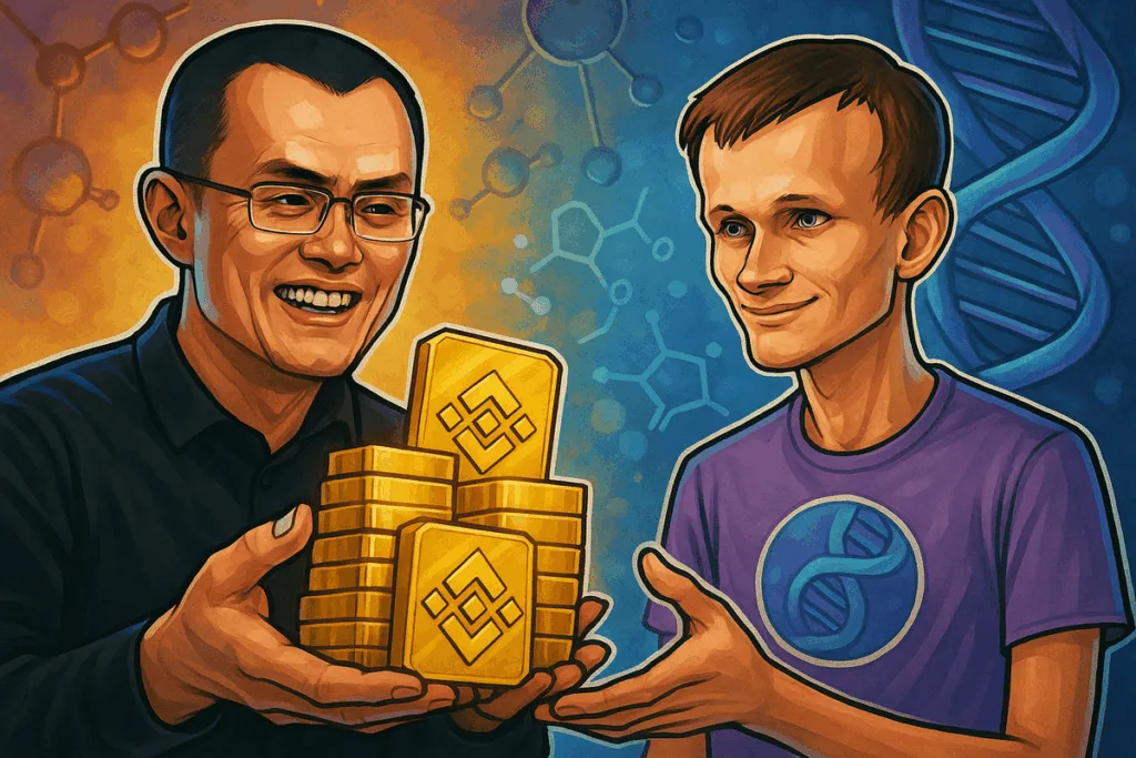 Binance CZ Backs Vitalik Buterin Biotech Vision with $10M BNB Donation