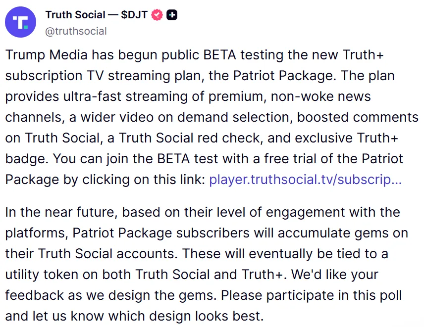 Truth Social previews utility token launch for account rewards