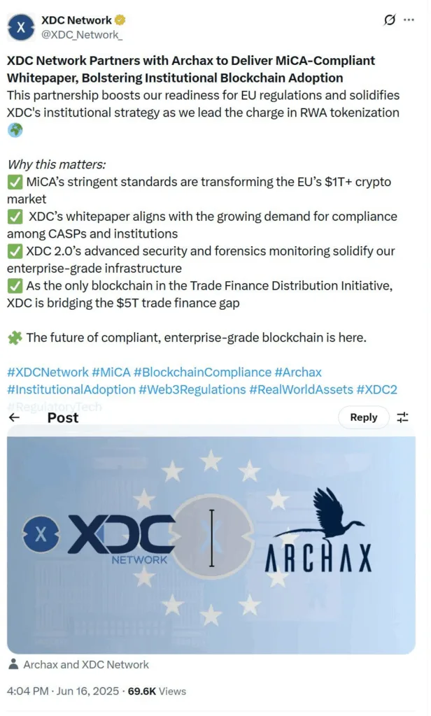 XDC surges 12% following Binance U.S. listing, retests $0.10 resistance
