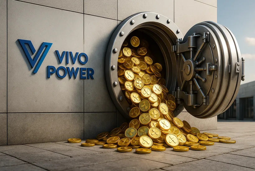 A visual representation of a Ripple (XRP) coin symbolizing VivoPower’s $100 million Ripple share purchase and XRP integration into its corporate treasury.
