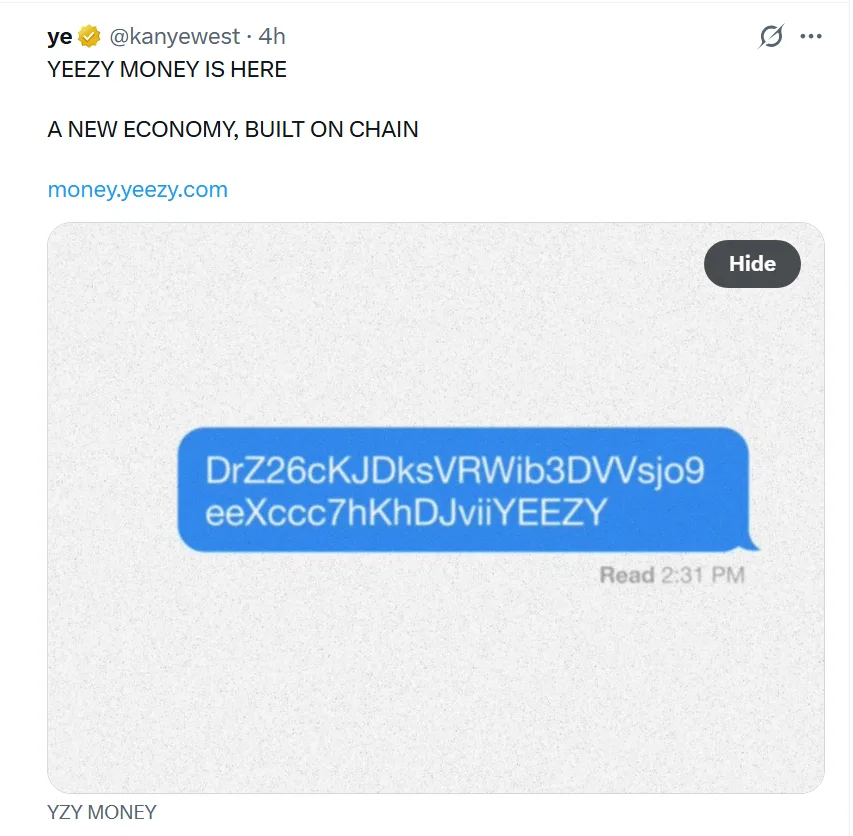 Kanye West unveils YZY token on Solana, launches decentralized payments platform