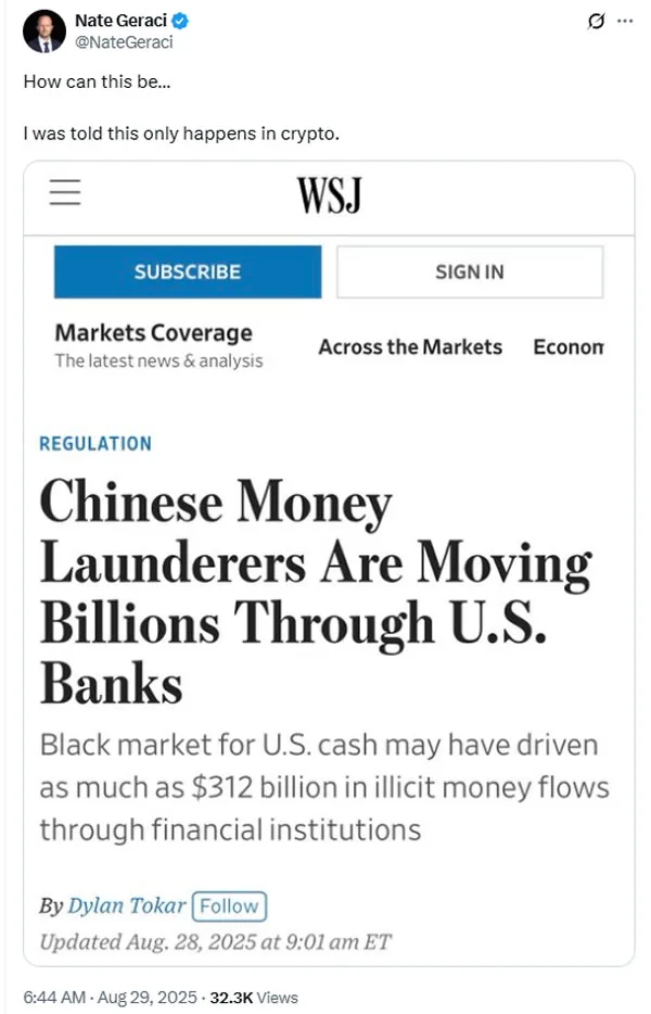 U.S. Banks laundered $312 billion for Chinese networks, but critics still target crypto