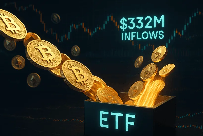 Bitcoin ETFs see $332 million in inflows, ending Ethereum ETF flow dominance