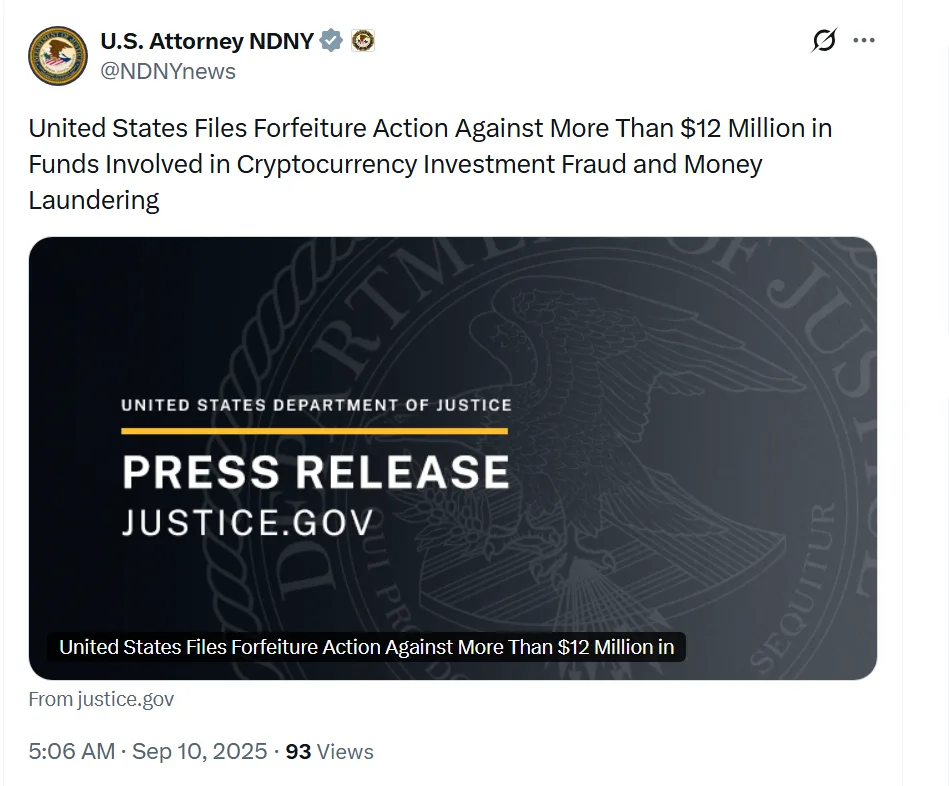 U.S. DoJ targets over $12 million in USDt from crypto scam funds