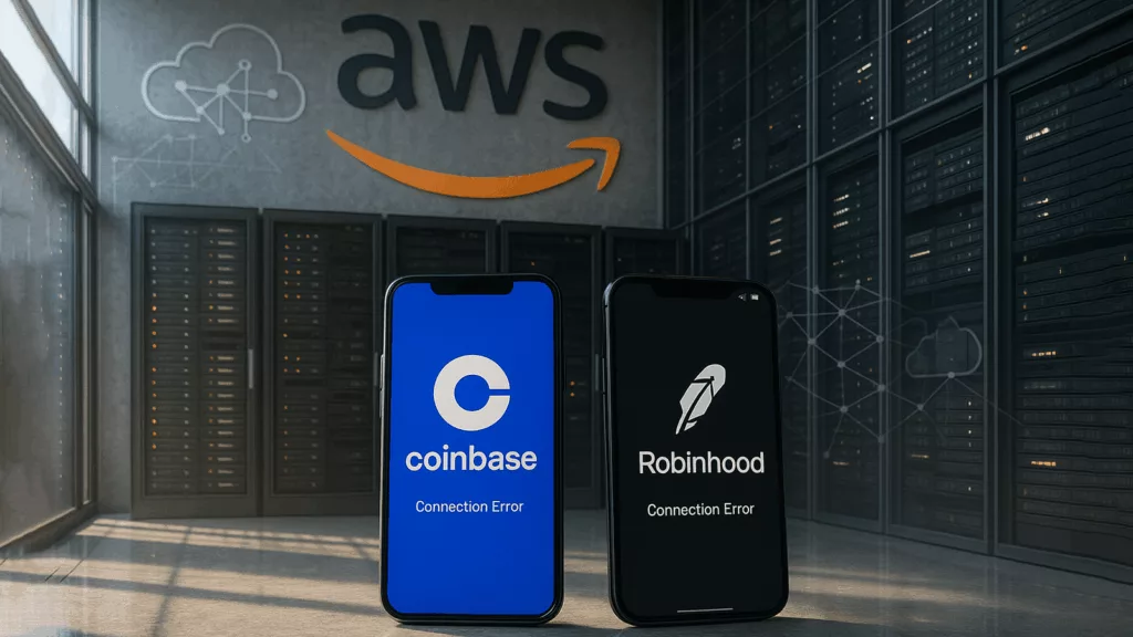 Amazon AWS outage knocks Coinbase mobile app offline, Robinhood disrupted