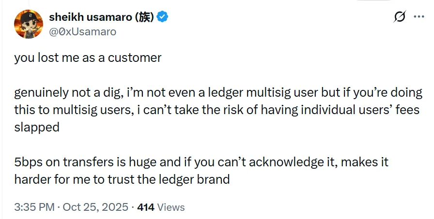 Ledger's new 'Multisig feature' faces backlash over transaction fees