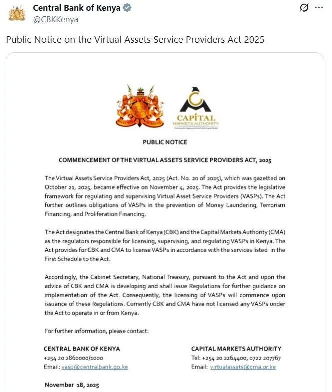 Kenya warns no crypto firms are licensed under VASP Act Kenya warns no crypto firms are licensed under VASP Act