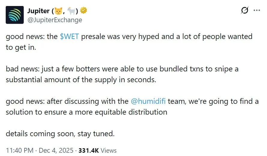 Solana presale hit by massive Sybil attack as Bot Farm snipes nearly all WET tokens Solana presale hit by massive Sybil attack as Bot Farm snipes nearly all WET tokens