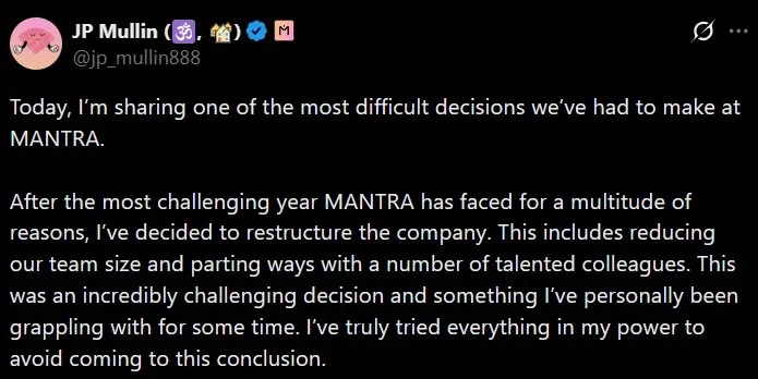 Mantra restructures after OM token collapse exposes business model strain Mantra restructures after OM token collapse exposes business model strain