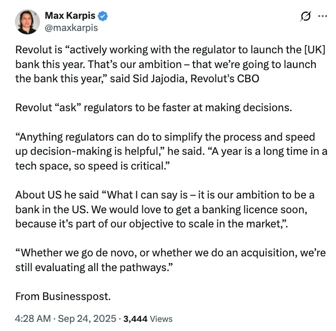Revolut shifts strategy toward applying for a US banking license Revolut shifts strategy toward applying for a US banking license