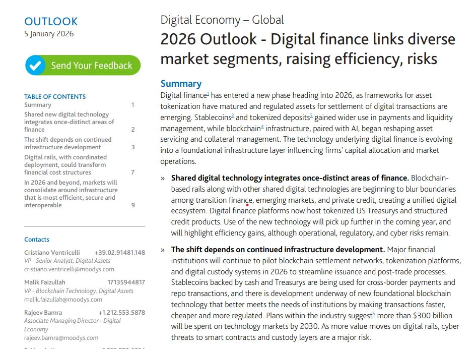 Moody highlights stablecoins are becoming “Digital Cash” for institutions Moody highlights stablecoins are becoming “Digital Cash” for institutions