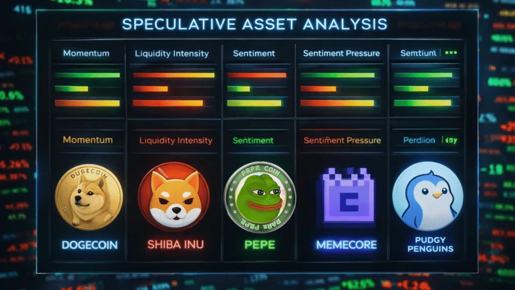 Top 5 Meme Coins price market analysis: Dogecoin, Shiba Inu, Pepe, MemeCore, Pudgy Penguins