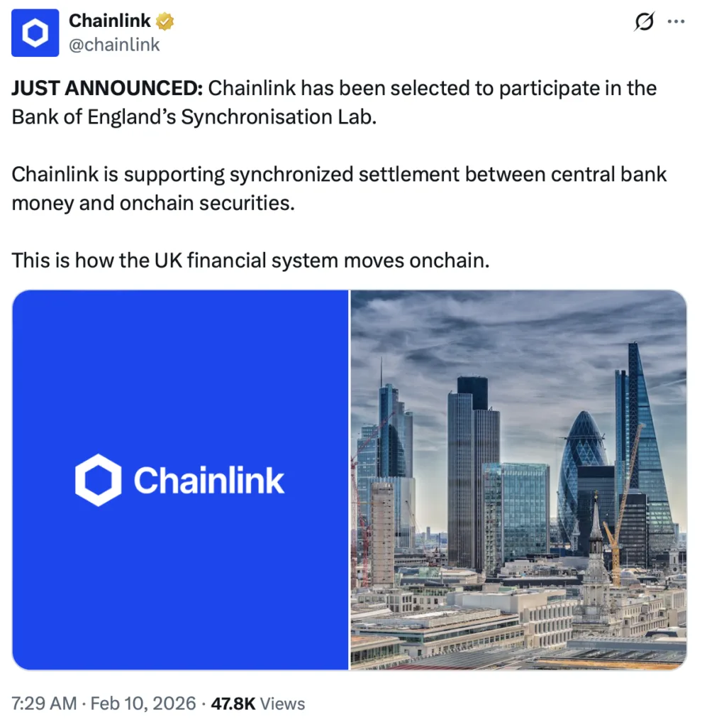Bank of England launches onchain settlement pilot for tokenised UK markets Bank of England launches onchain settlement pilot for tokenised UK markets