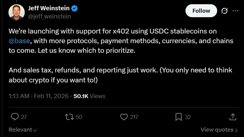 Stripe joins Base to enable USDC settlements for AI agents via x402 Stripe joins Base to enable USDC settlements for AI agents via x402