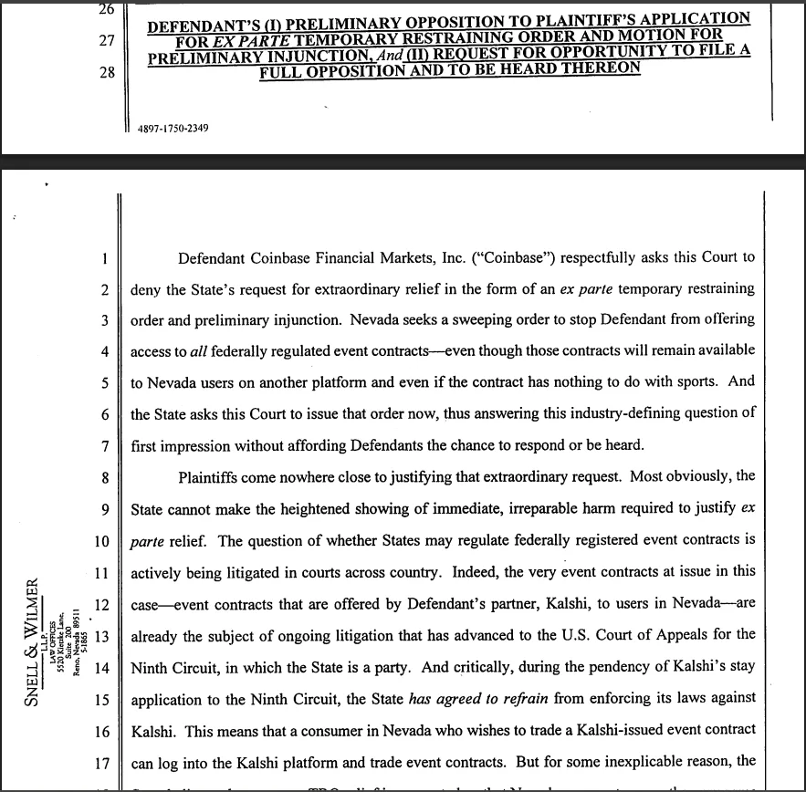 Big win for Coinbase as court denies Nevada's ban plea on prediction market Big win for Coinbase as court denies Nevada's ban plea on prediction market