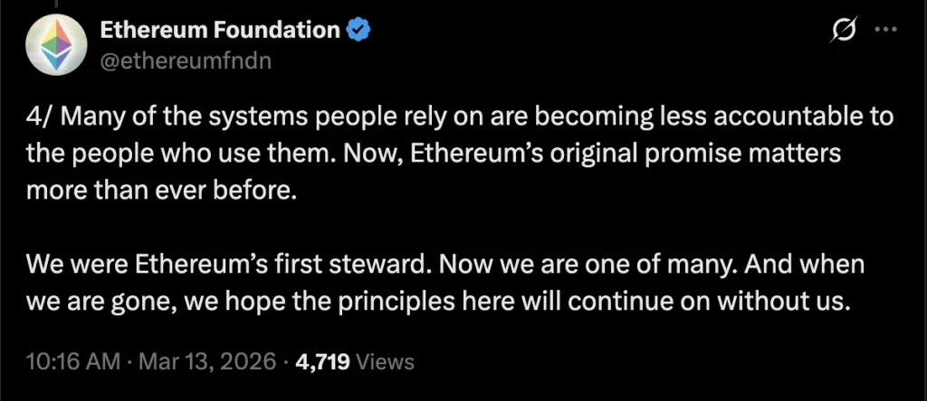 Ethereum foundation outlines mission to preserve decentralization and user control Ethereum foundation outlines mission to preserve decentralization and user control