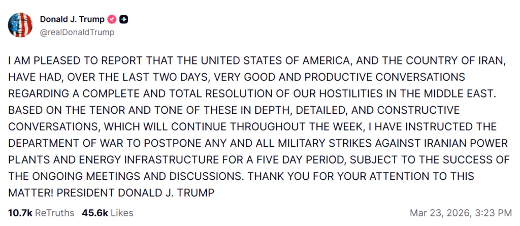 Oil stays below $100 mark amid suspicions of Trump insider trading Oil stays below $100 mark amid suspicions of Trump insider trading