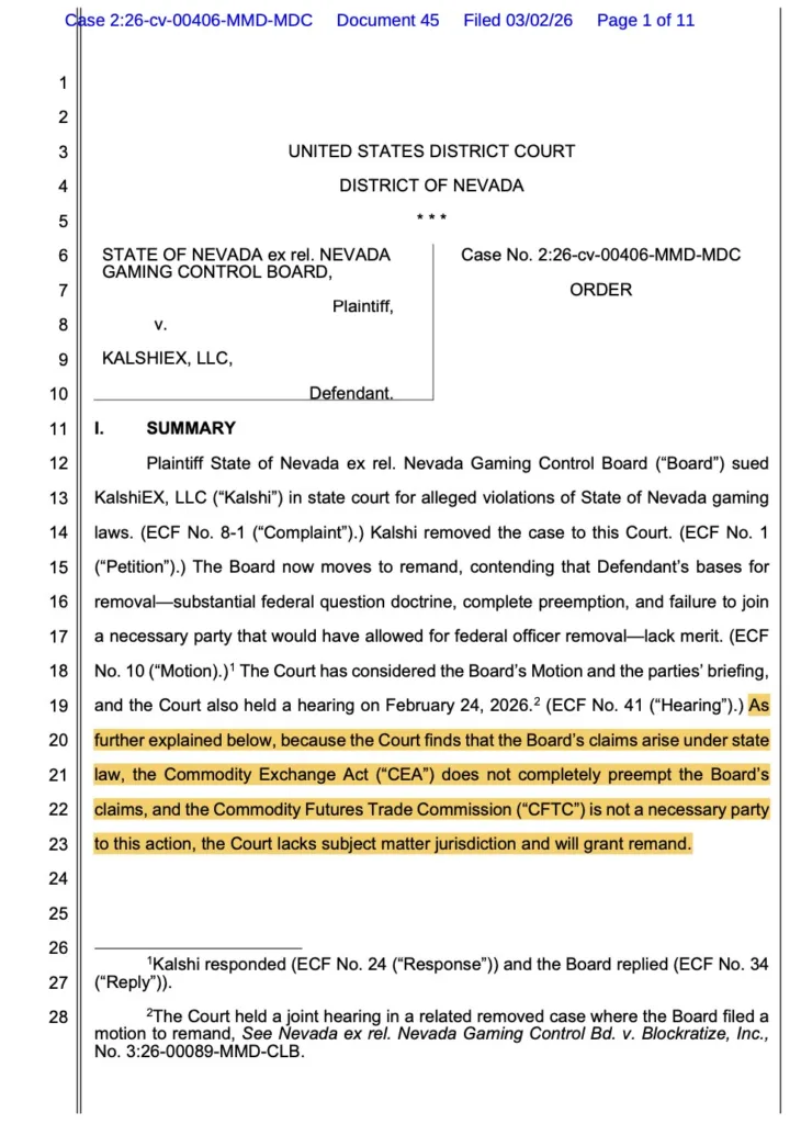 Federal rulings put Nevada prediction markets back in state court, intensifying trading pressure Federal rulings put Nevada prediction markets back in state court, intensifying trading pressure