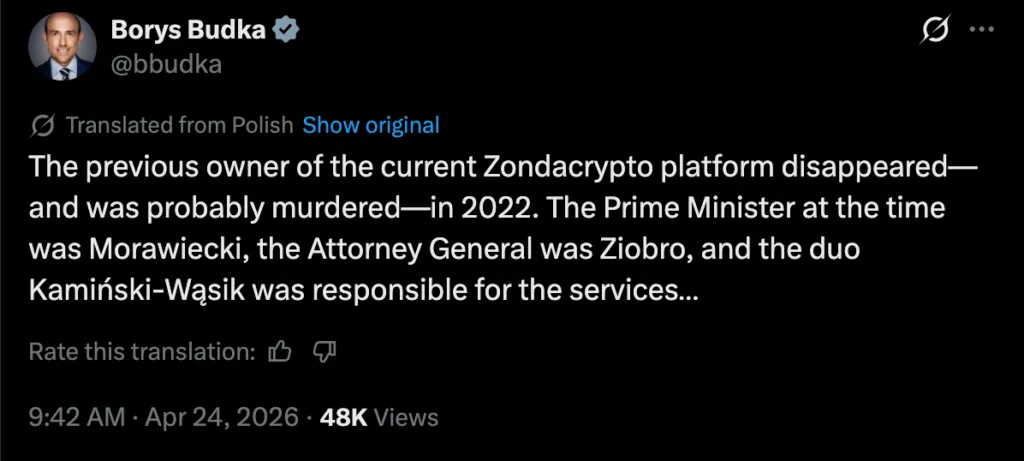 Zondacrypto CEO reportedly flees to Israel as Poland probe grows Source: Borys Budka/X