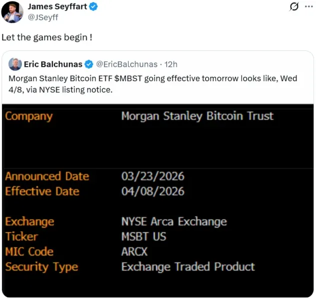 Morgan Stanley becomes first major U.S. bank to launch spot Bitcoin ETF on NYSE Morgan Stanley becomes first major U.S. bank to launch spot Bitcoin ETF on NYSE